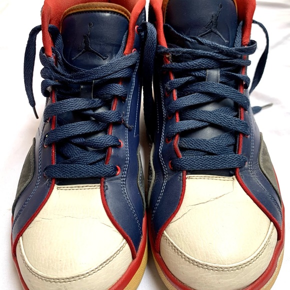 Air Jordan Nike High Top Shoe Blue White Orange Multicolor  - Size 10 - Picture 2 of 7